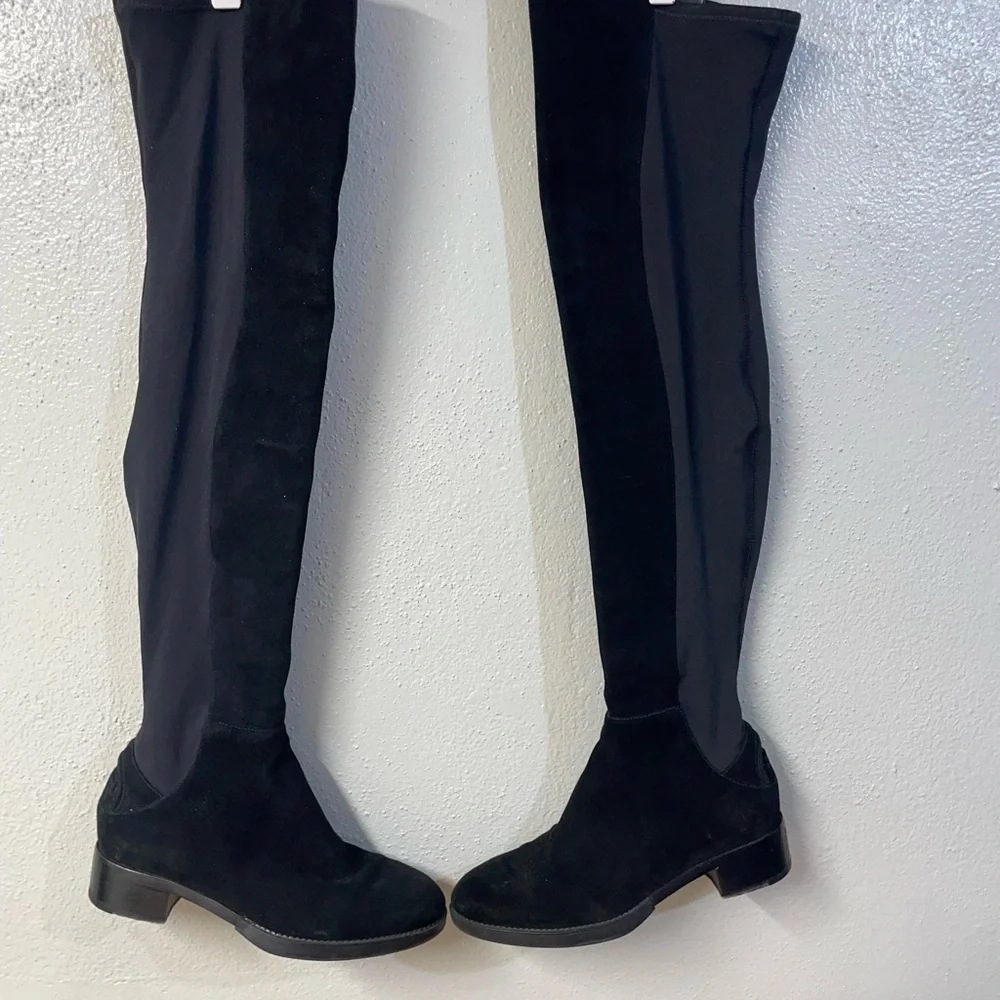 Tori Burch Dark Romantic Feminine Black Over The Knee Boots Suede Sz 9 Euro Luxe